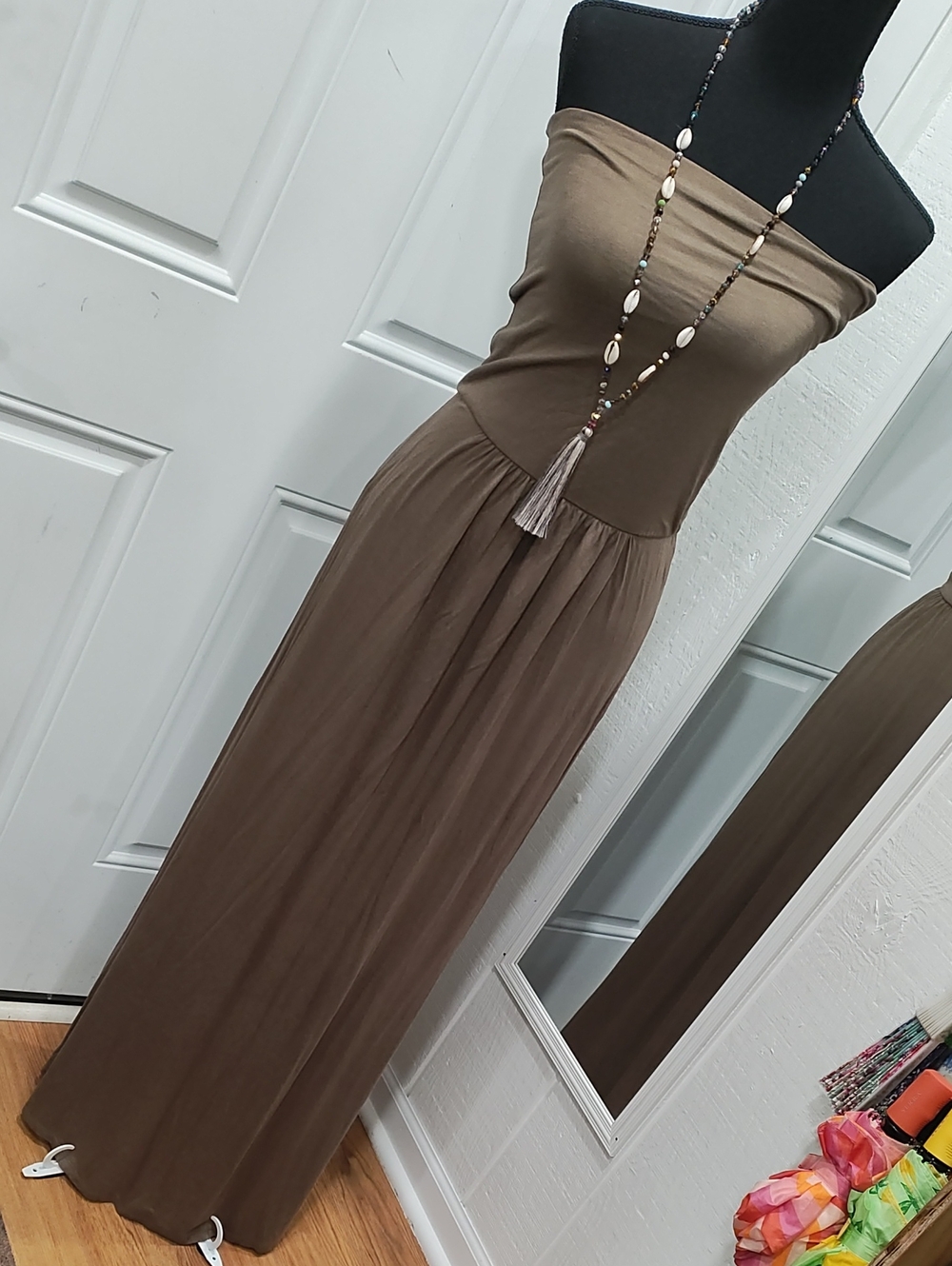 DNA couture Brown Strapless Maxi Dress